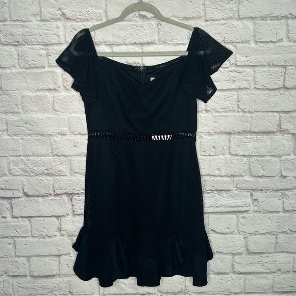 HELLO MOLLY Black Mesh Sweetheart Neckline Ruffle Hem Off Shoulder Mini Dress - Picture 6 of 15